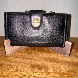 BVLGARI Black Leather Wallet with Gold Accent